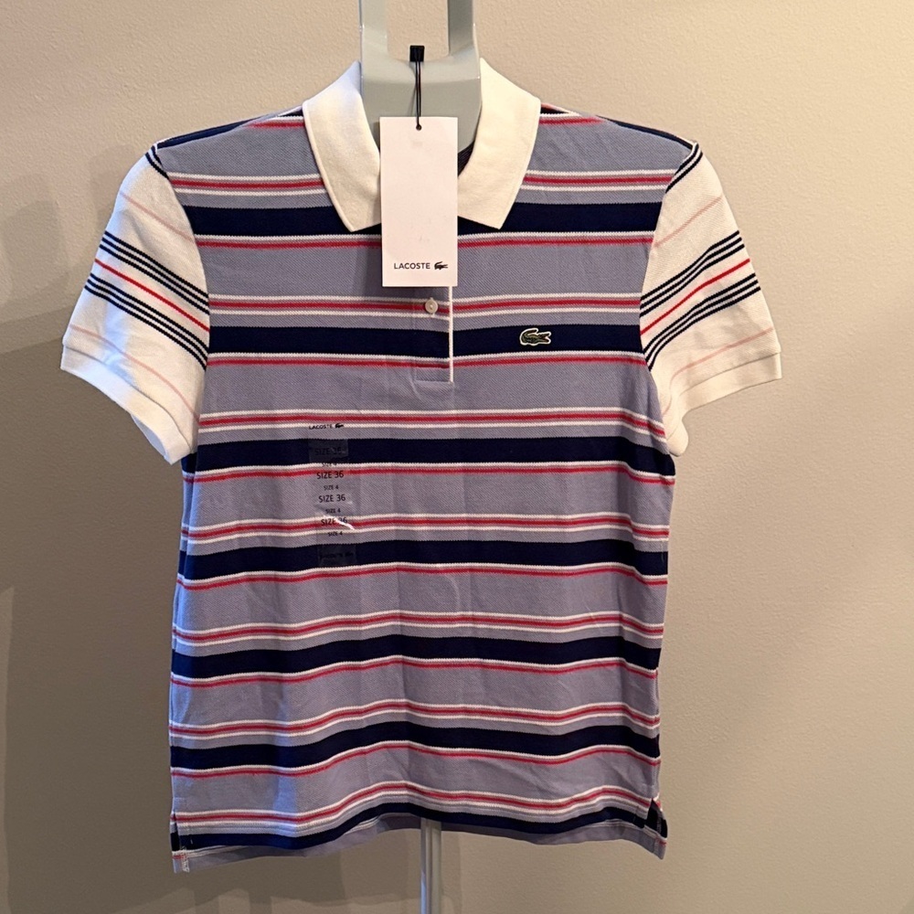 Lacoste White Polo with Subtle Stripes
